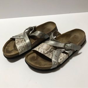 Betula By Birkenstock Slip On Sandals Crocodile Print Rhinestone Detail
